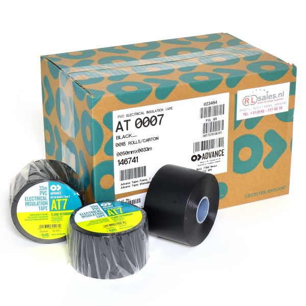 Advance AT7 PVC tape 50mm x 33m zwart - doos 18 rollen