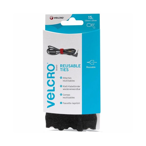 VELCRO® ONE-WRAP® klittenband kabelbinders - zwart - 15 stuks